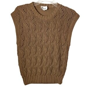 Vintage Duet Sweater Vest Womens M Brown Chunky Cable Knit Grandmacore Earthy